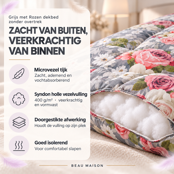 Dekbed Zonder Overtrek grijs met rozen