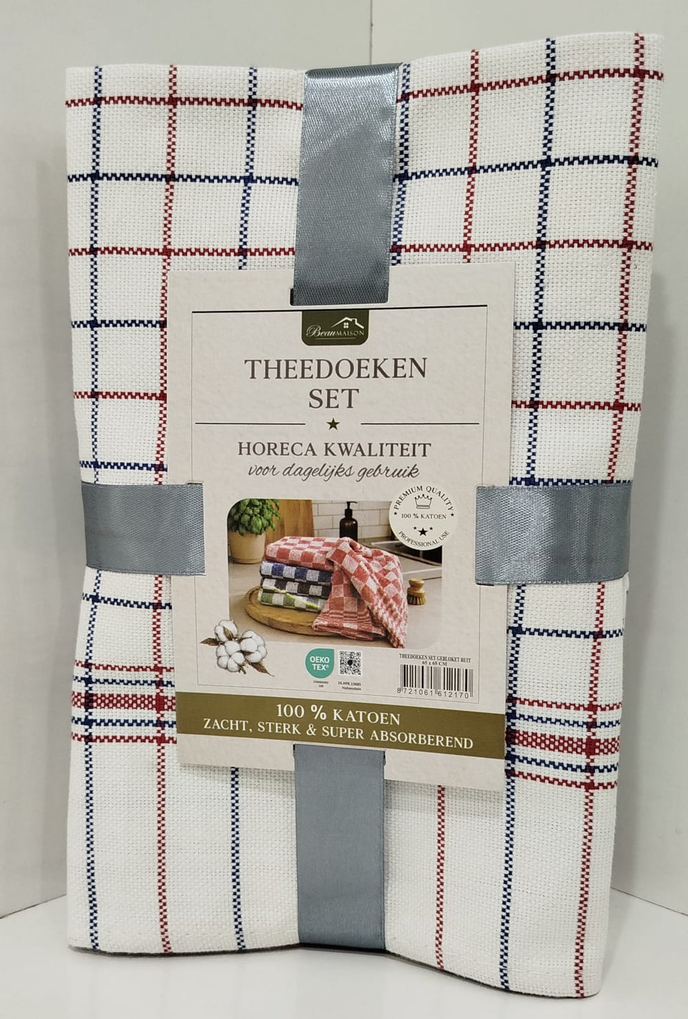 Theedoek National Stripe - Kwaliteit 100% Katoen - Red/Blauw - 65 x 65 cm