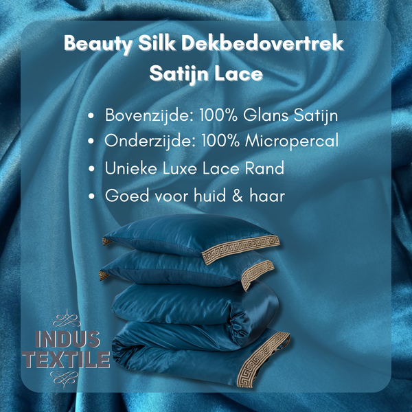 Dekbedovertrek Beauty Zijden Kant - Petrolblauw - 100% Glans Satijn 