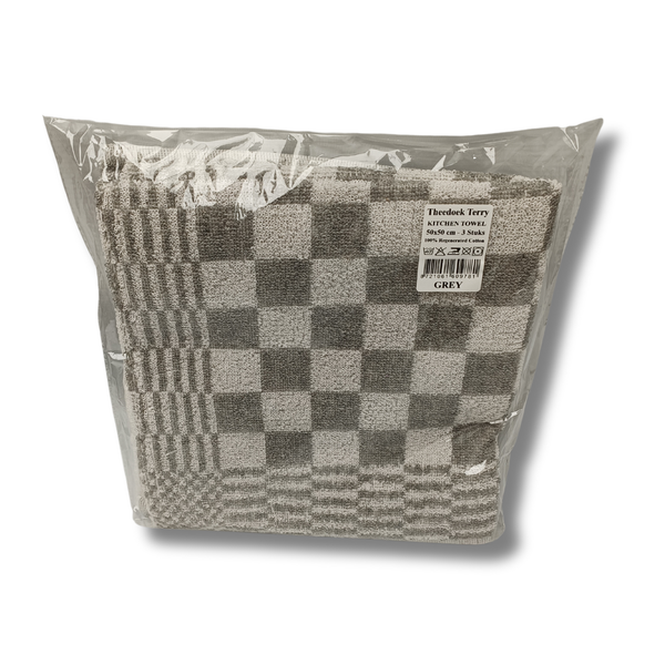 Keukendoek - Handdoek Geblokt Grijs