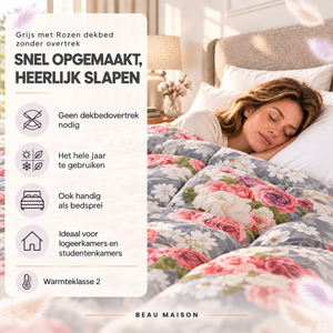 Dekbed Zonder Overtrek grijs met rozen