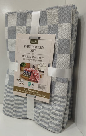 Theedoek Geblokt Horeca Kwaliteit 100% Katoen - Grijs - 65 x 65 cm