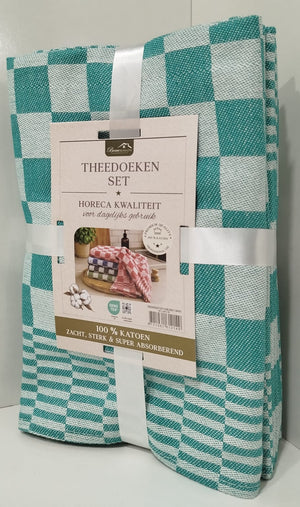 Theedoek Geblokt Horeca Kwaliteit 100% Katoen - Groen - 65 x 65 cm