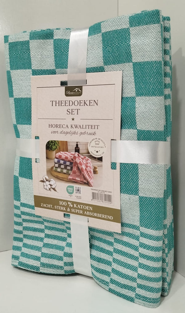 Theedoek Geblokt Horeca Kwaliteit 100% Katoen - Groen - 65 x 65 cm