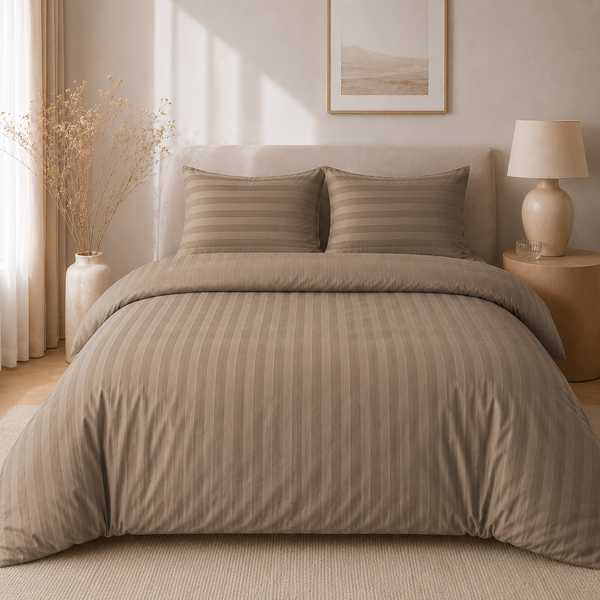 Hotellinnen Dekbedovertrek Taupe | 27mm Streep