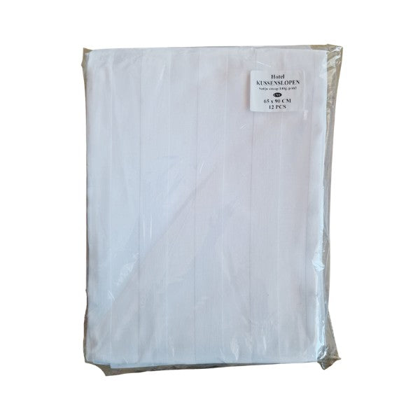 Hotel Kussenslopen Wit 65x90 cm | 27 mm CVC Satin Stripe | Per 12 verpakt