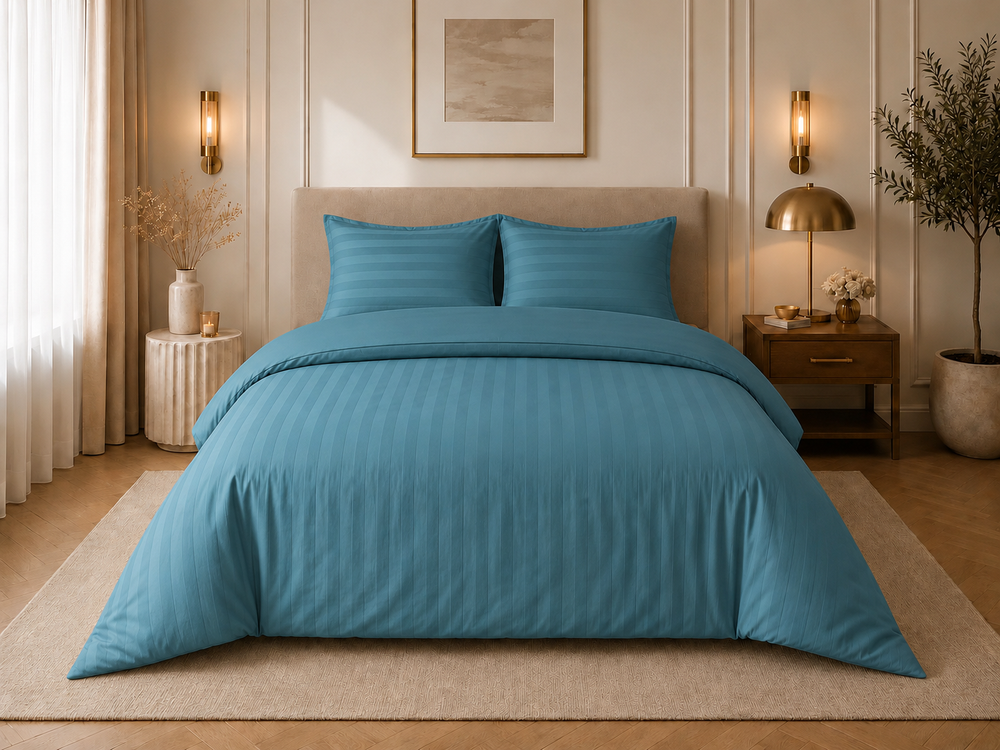 Hotellinnen Dekbedovertrek Blauw | 27mm Streep