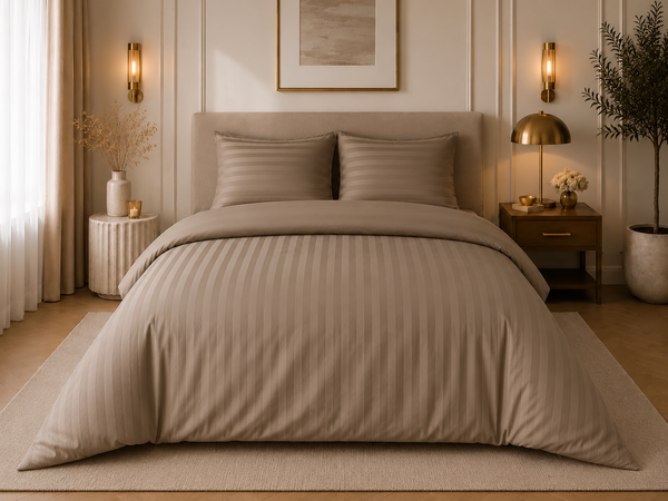 Hotellinnen Dekbedovertrek Taupe | 27mm Streep