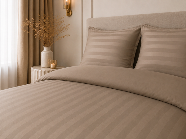 Hotellinnen Dekbedovertrek Taupe | 27mm Streep