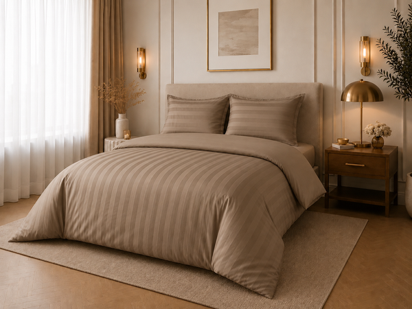 Hotellinnen Dekbedovertrek Taupe | 27mm Streep