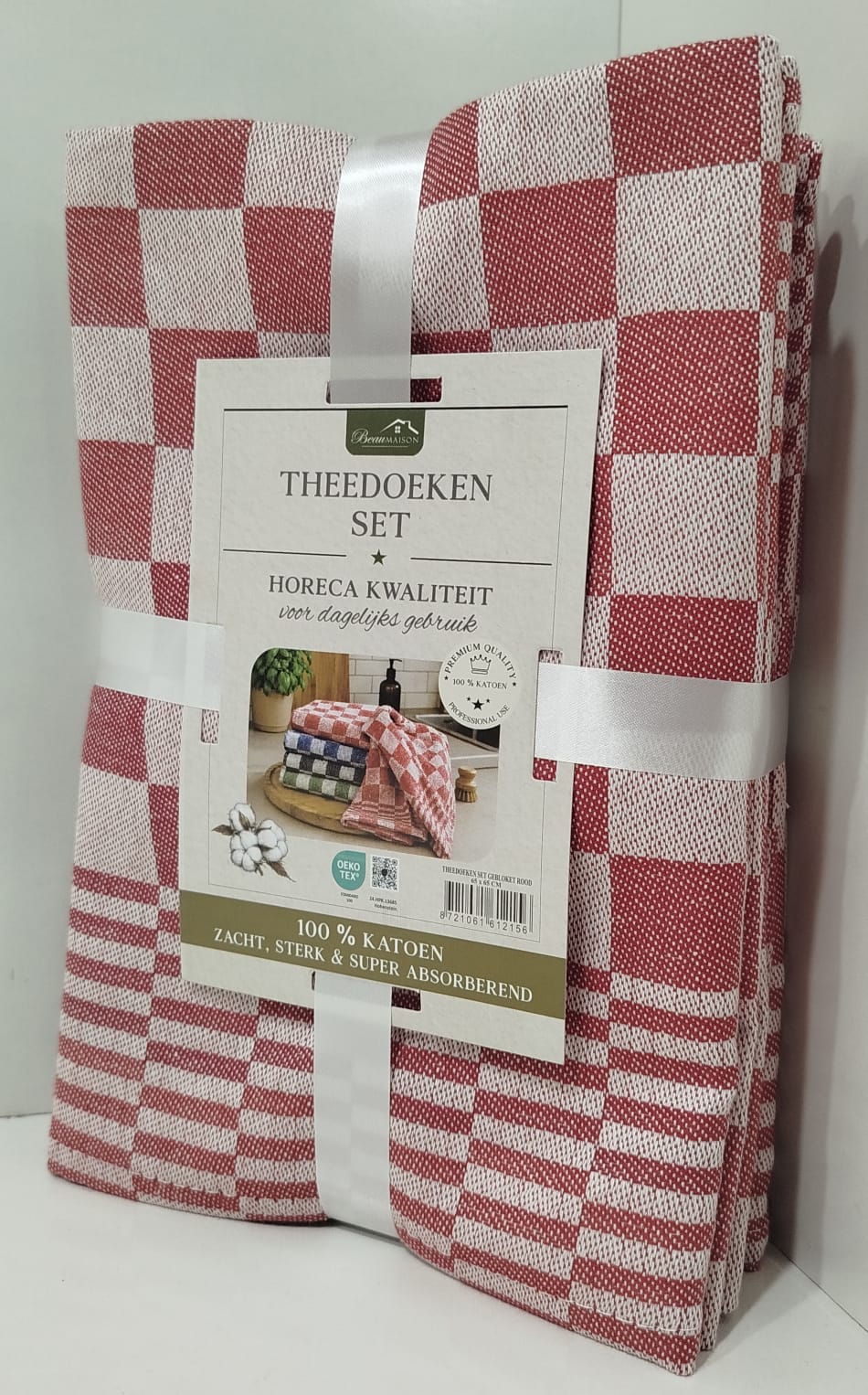 Theedoek Geblokt Horeca Kwaliteit 100% Katoen - Rood - 65 x 65 cm
