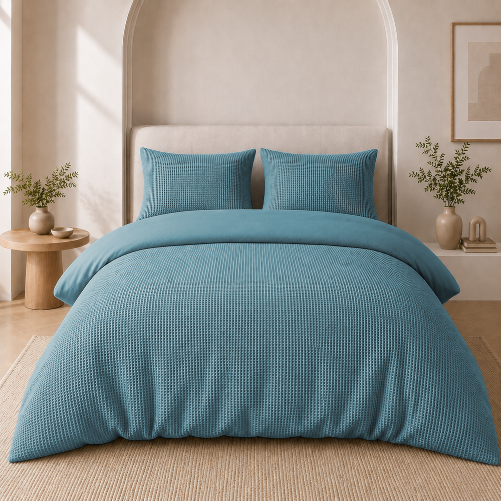 Waffle Dekbedovertrek Blauw