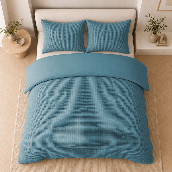 Waffle Dekbedovertrek Blauw