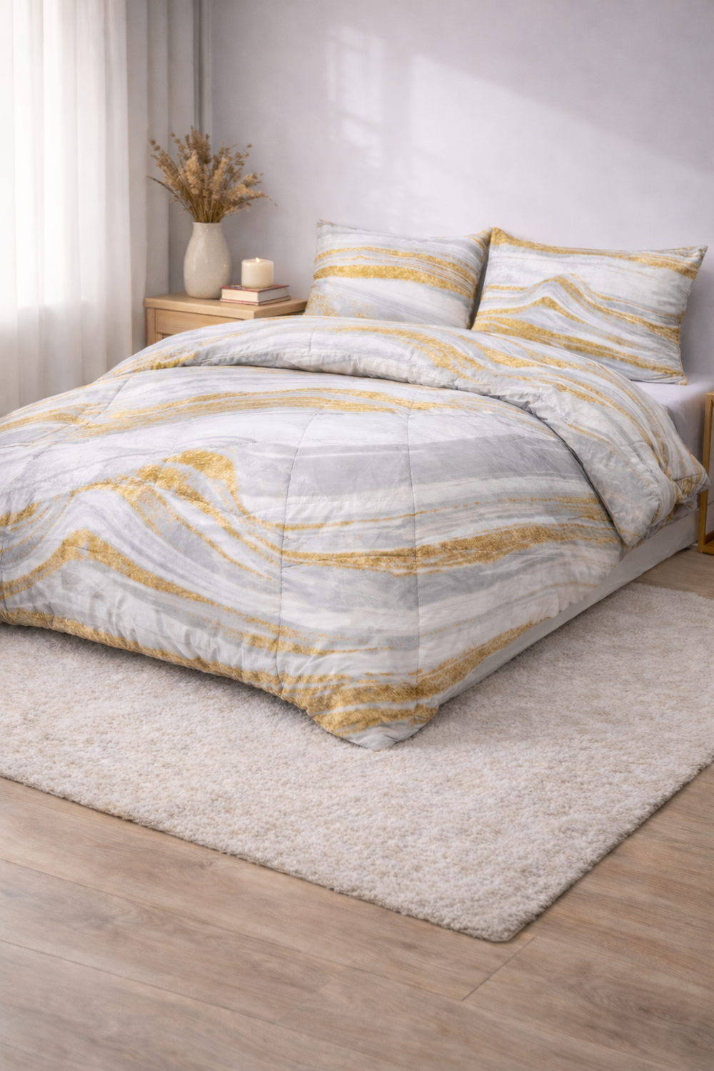 Dekbed Zonder Overtrek Marble White Gold - Easy Dekbed