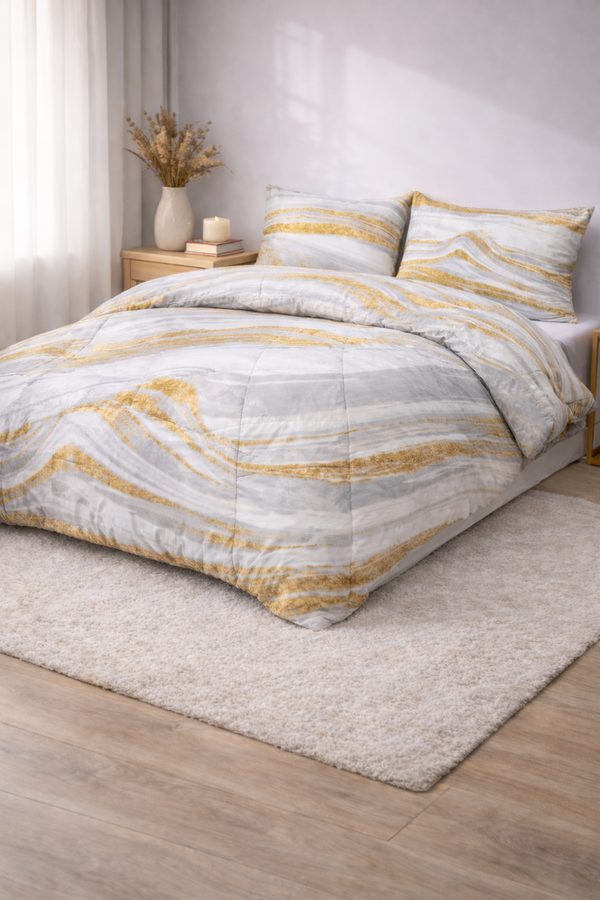 Dekbed Zonder Overtrek Marble White Gold - Easy Dekbed