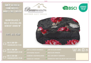 Dekbed Zonder Overtrek Roses Black Red - Easy Dekbed
