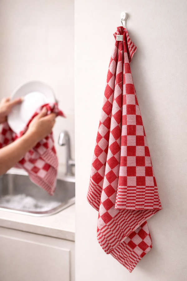 Theedoek Geblokt Rood