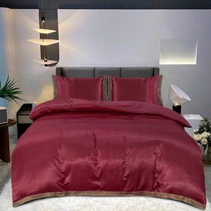 Dekbedovertrek Beauty Zijden Kant - Bordeaux - 100% Glans Satijn 