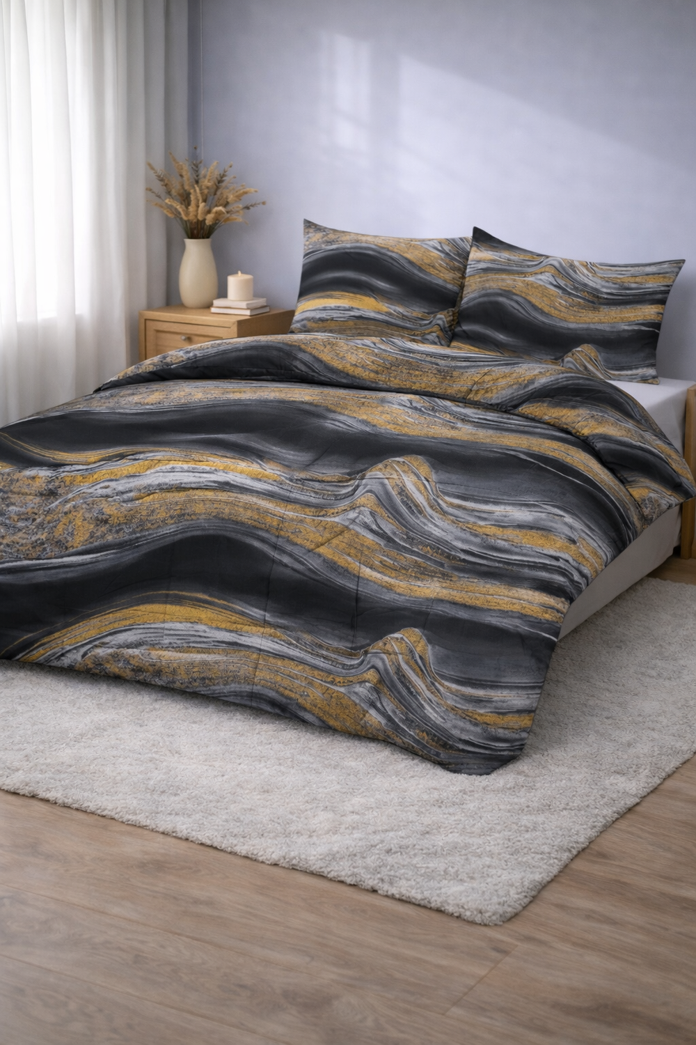 Dekbed Zonder Overtrek Marble Black Gold | Easy Dekbed | Printed Onderzijde
