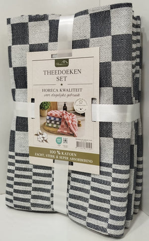 Theedoek Geblokt Horeca Kwaliteit 100% Katoen - Zwart - 65 x 65 cm