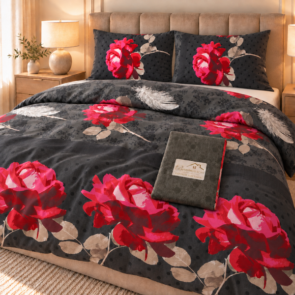 Dekbedovertrek Roses Black Red
