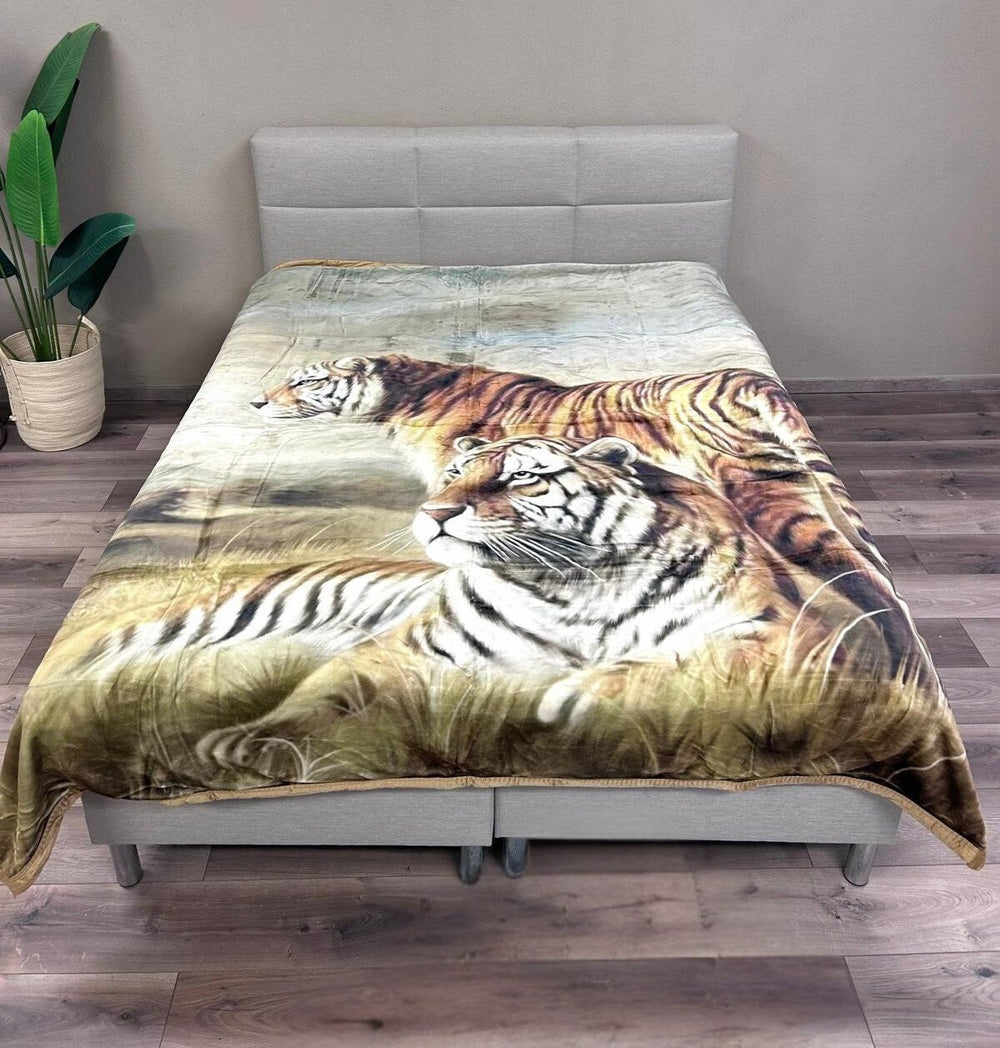 Velvet Brown Tigers Throw Blanket 200 x 240 cm - Heavy Quality