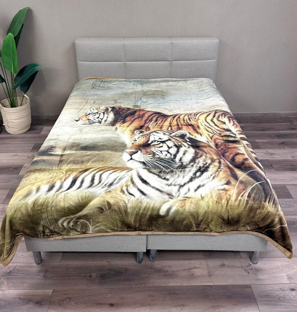 Woondekken Fluweel Bruine Tijgers 200 x 240 cm - Zware Kwaliteit 