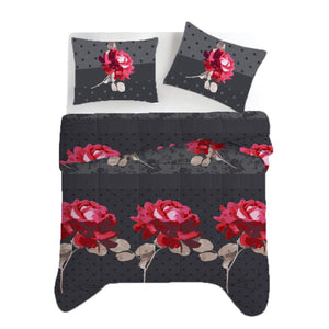 Dekbed Zonder Overtrek Roses Black Red - Easy Dekbed