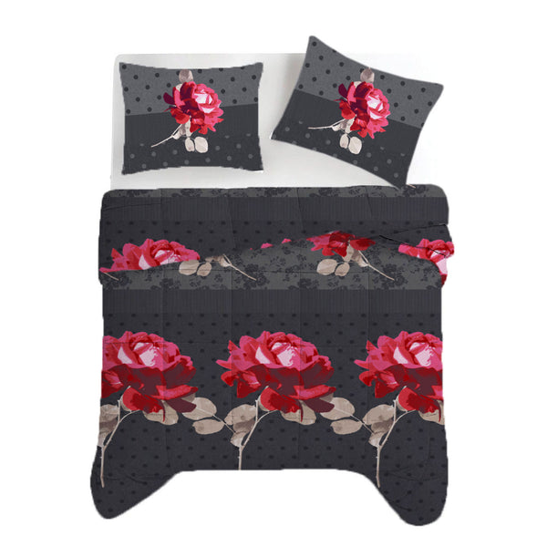 Dekbed Zonder Overtrek Roses Black Red - Easy Dekbed