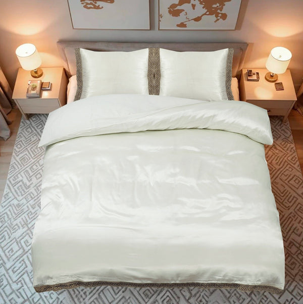 Dekbedovertrek Beauty Zijden Kant - Gebroken Wit - 100% Glans Satijn 