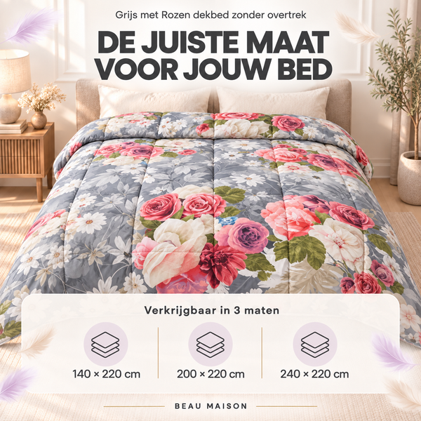 Dekbed Zonder Overtrek grijs met rozen