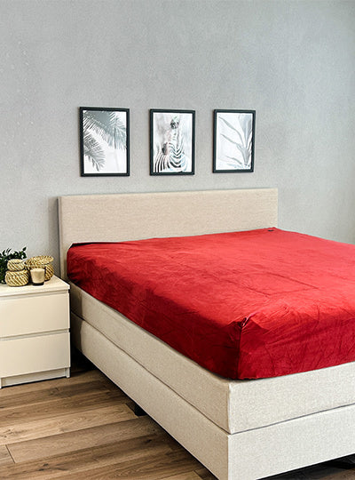 Hoeslaken Fluweel Bordeaux Rood - Fluweel Velours 