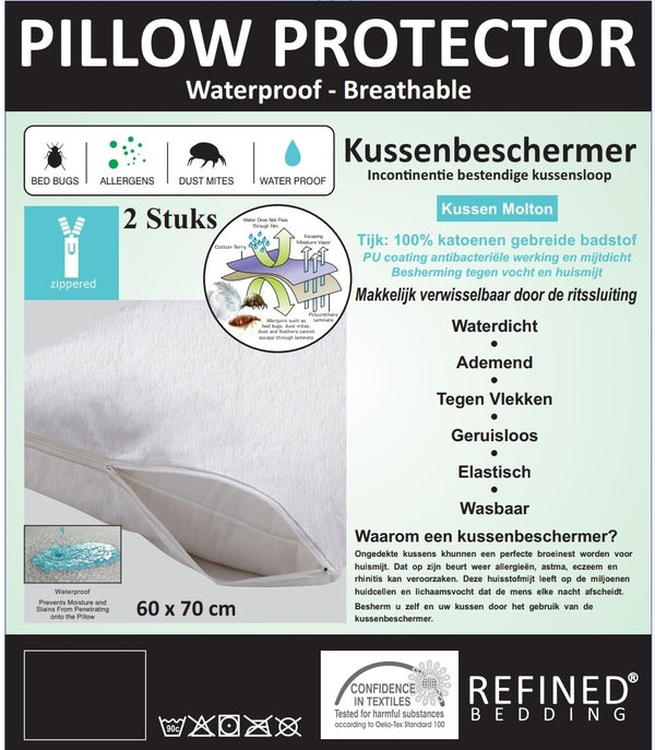 2 PACK Molton Kussensloop Waterdicht