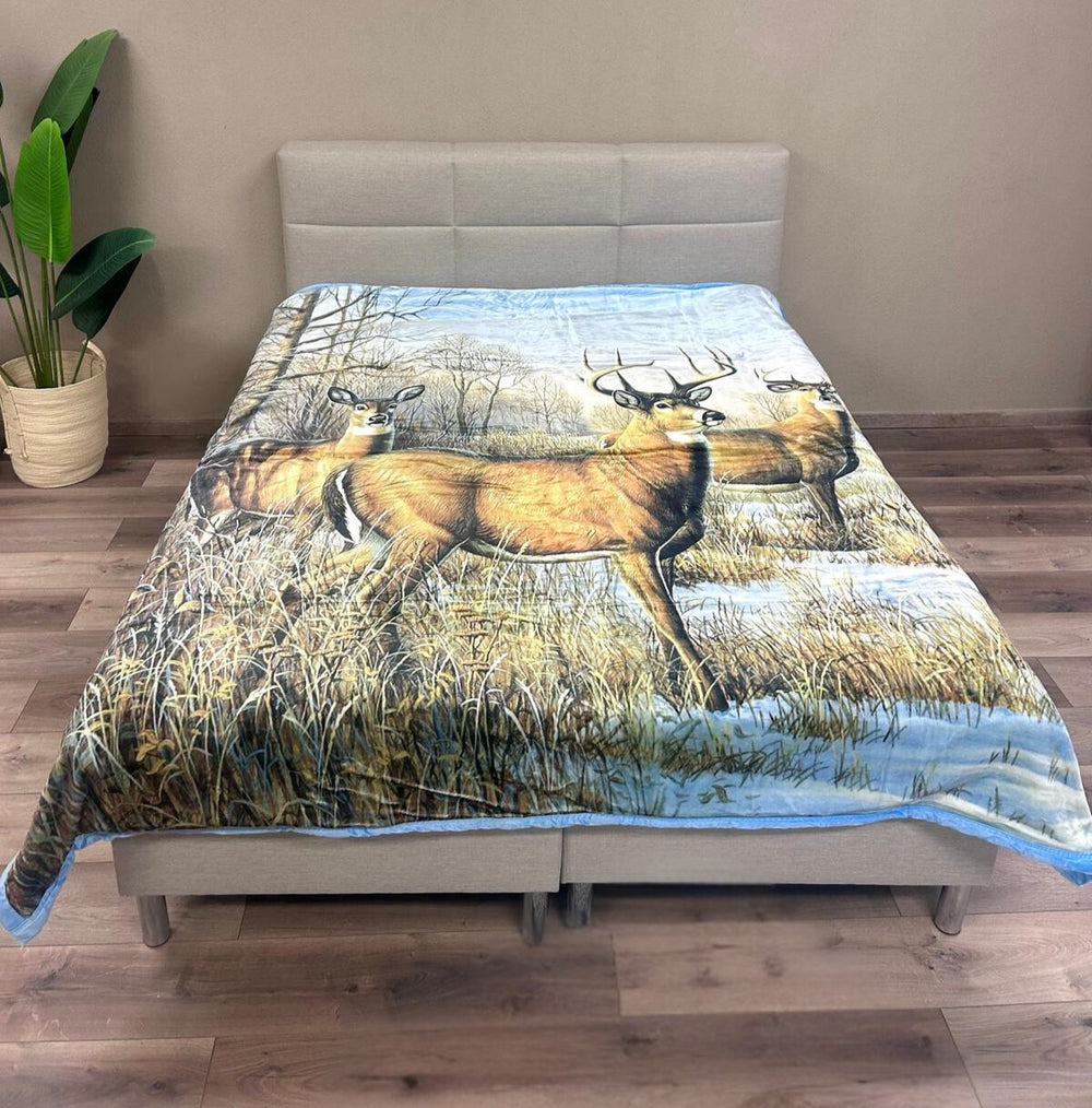 Velvet Reindeer Throw Blanket 200 x 240 cm - Heavy Quality
