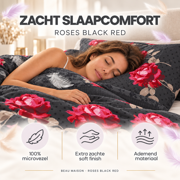 Dekbedovertrek Roses Black Red