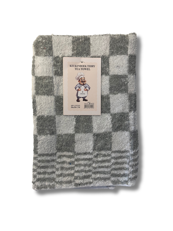 Keukendoek - Handdoek Geblokt Grijs
