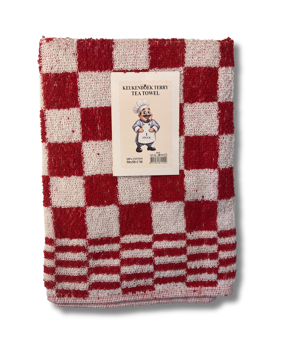 Keukendoek - Handdoek Geblokt Rood