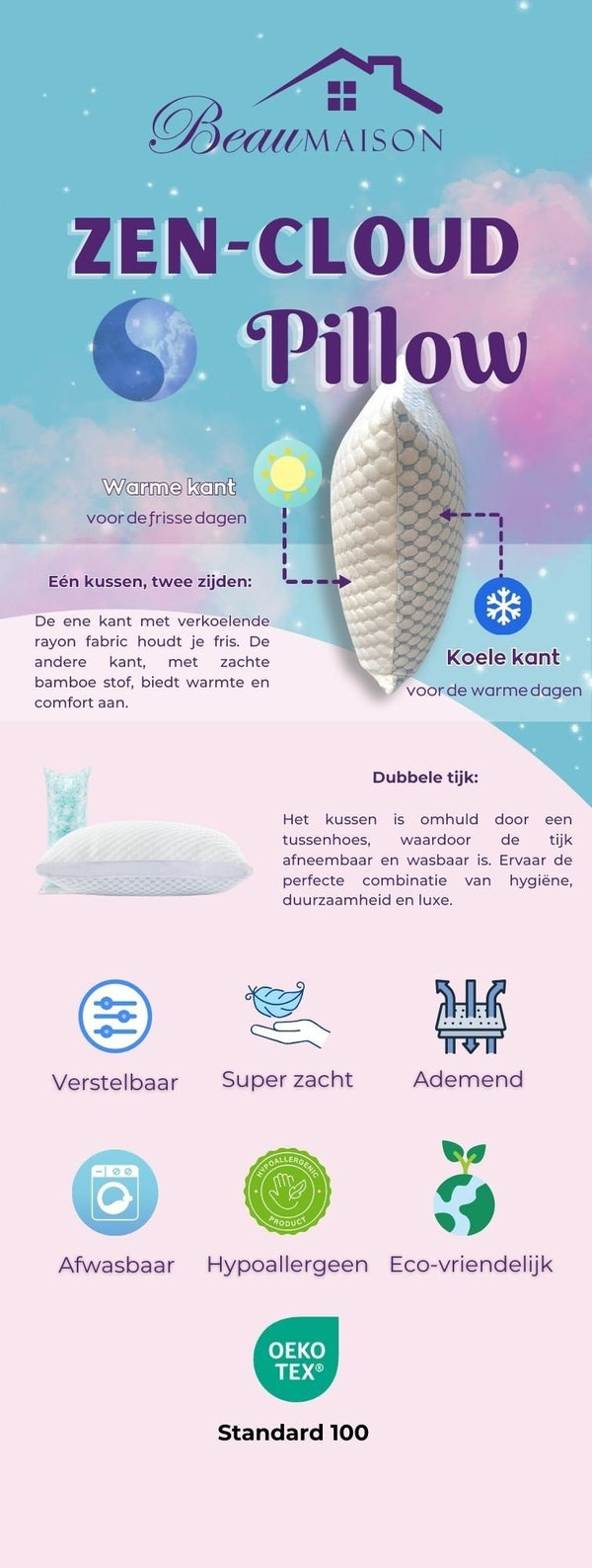 Zen-Cool kussen | Wolken Hoofdkussen